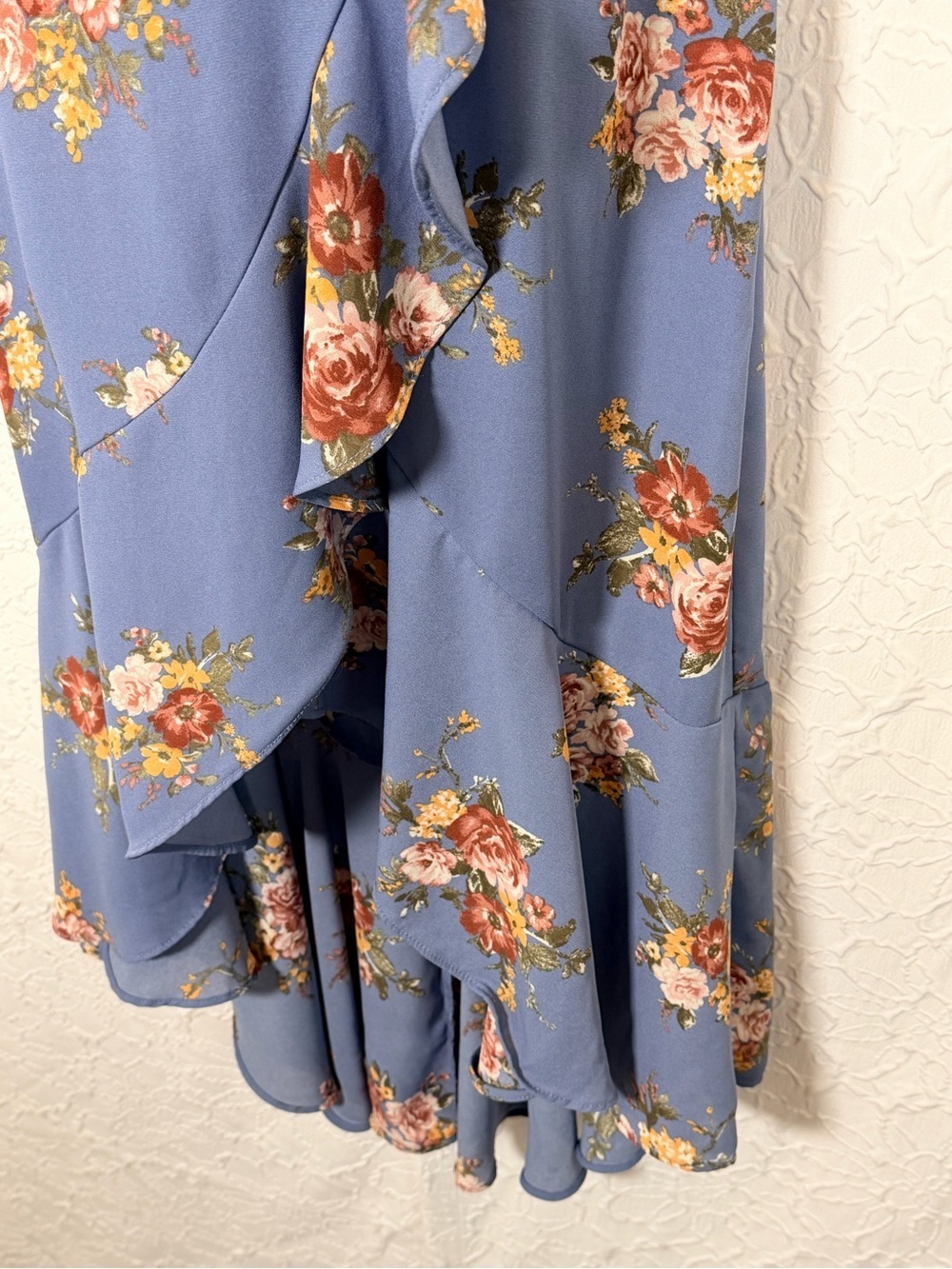Inspired Hearts Floral Wrap Ruffle Dusty Blue Sz M - Picture 5 of 13